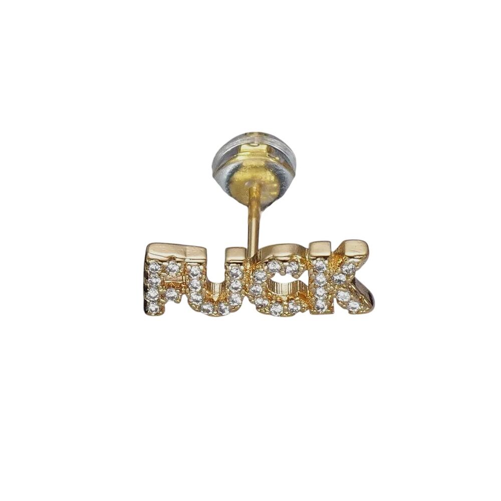 -16 K Gold  “Fu#K “ Script Micro Paved CZ Stud NWT - Picture 3 of 4